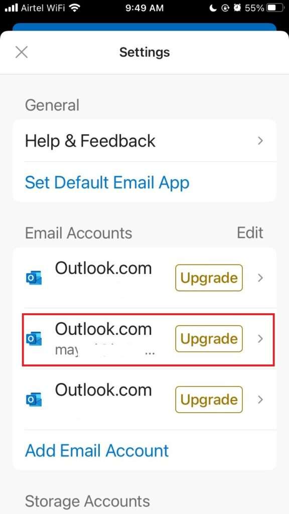 Change Outlook Passwords on Mobile3