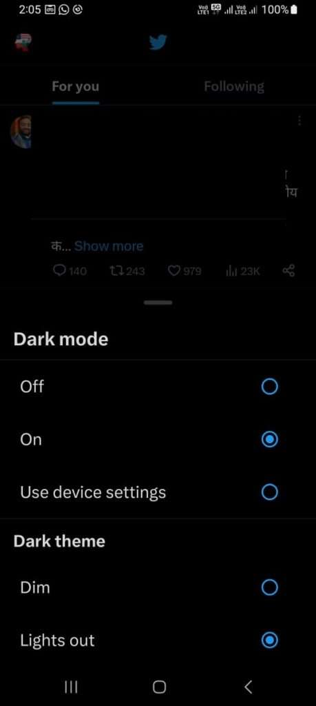 Set Dark Mode ON Twitter9