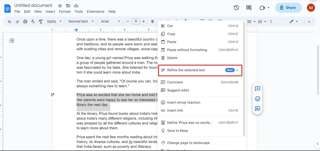 Refine any paragraph from Google Docs2