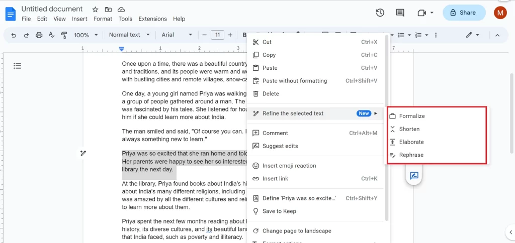 Refine any paragraph from Google Docs3