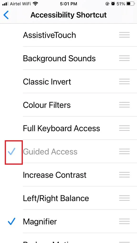 check marked in Accessibility Shortcut4