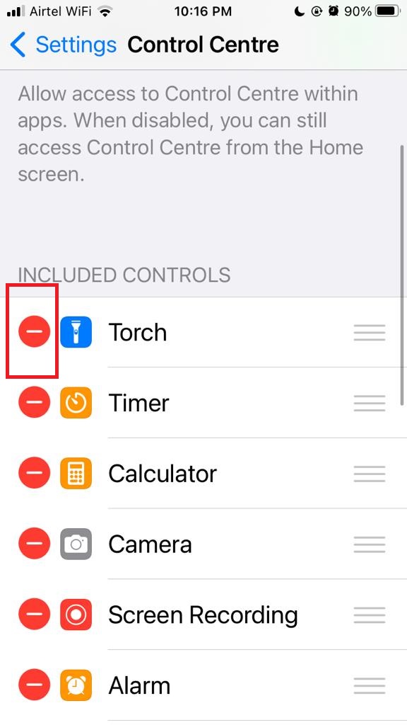 Remove the Flashlight from Control Center3