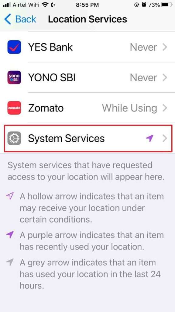 Disable Location Sharing for System Services3
