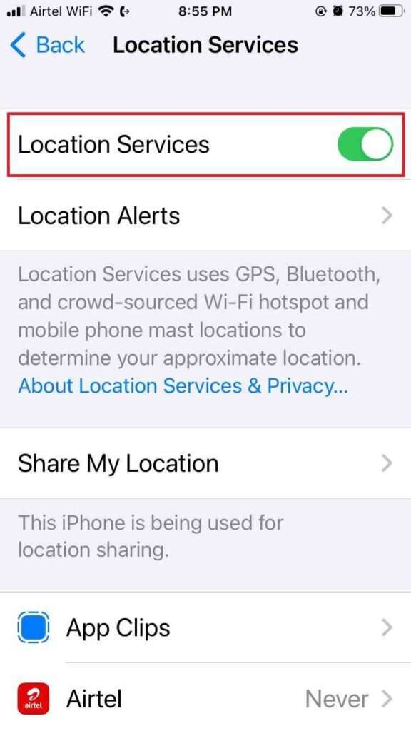 Disable Location Sharing Through Settings3