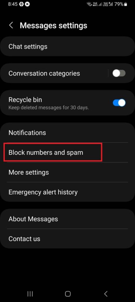 Find Blocked Numbers using the Message app4