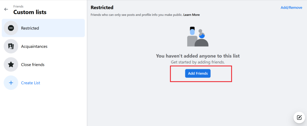 Create a Restricted List on Facebook5