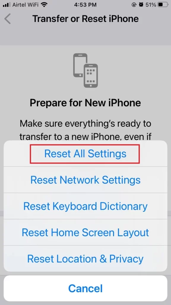Reset all settings to fix flashlight not working4