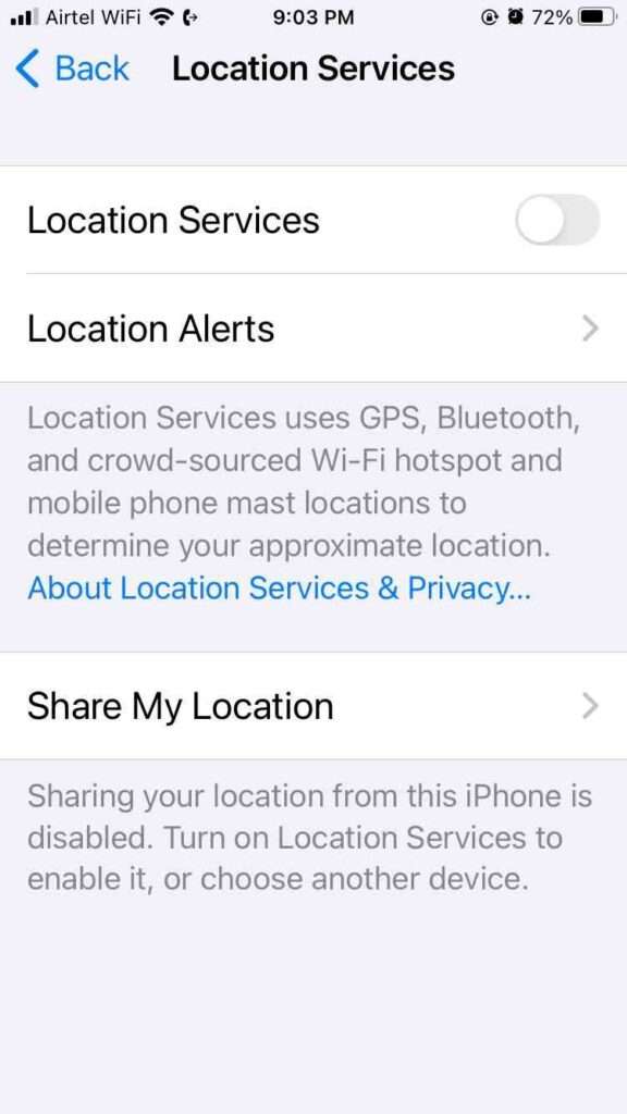 Disable Location Sharing Through Settings5