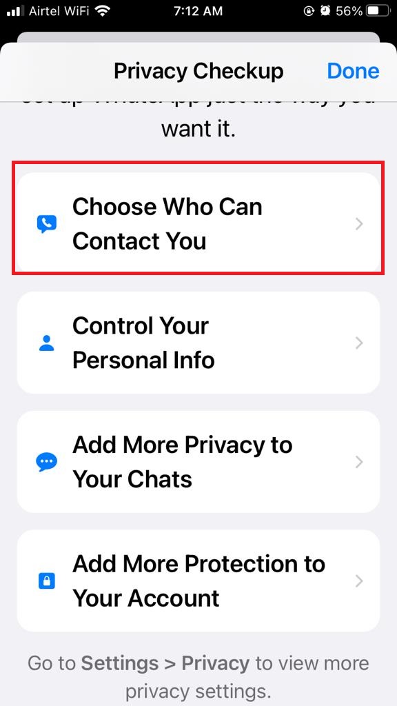 Choose Who Can Contact You0