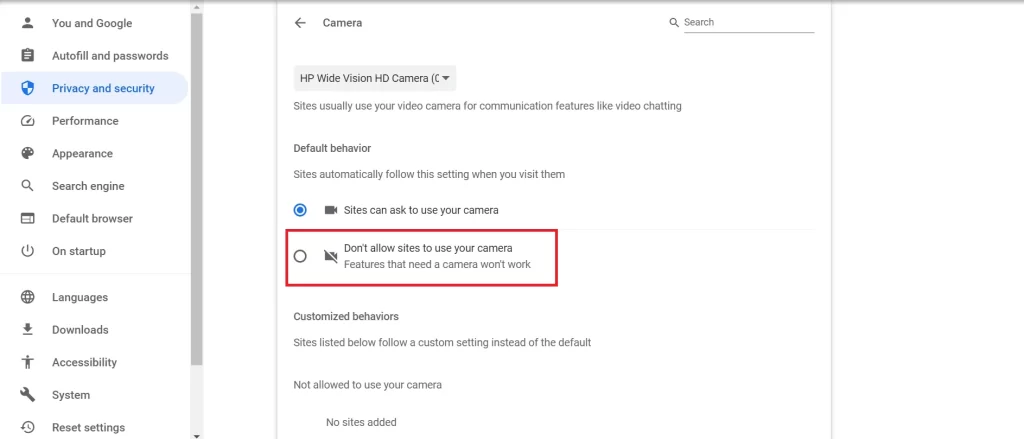 Disable the Camera on Chrome Browser5