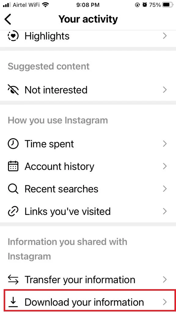 download your Instagram data7