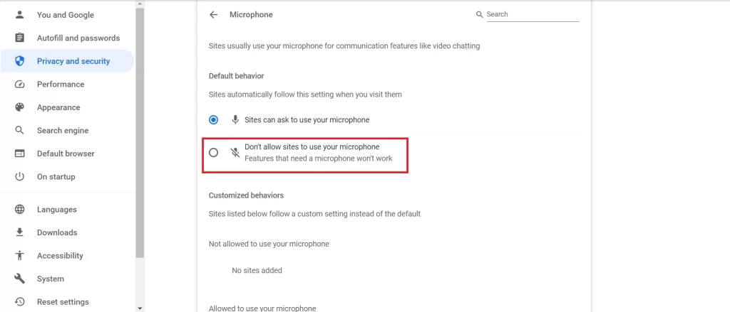 Disable the Microphone on Chrome Browse5