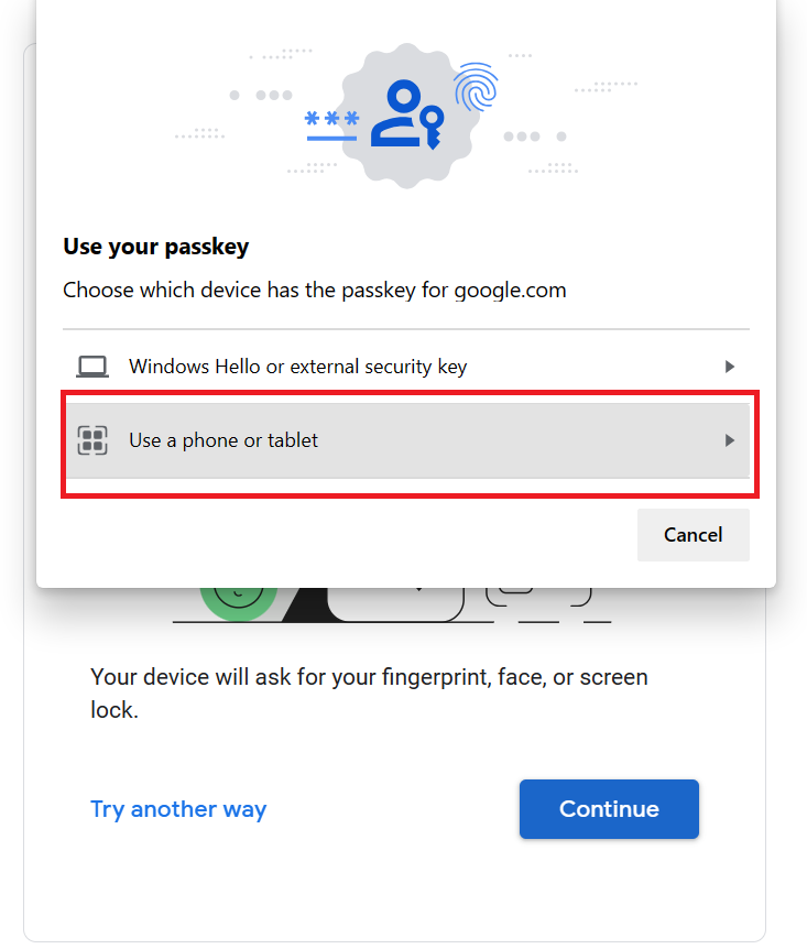 Use Google Passkey3