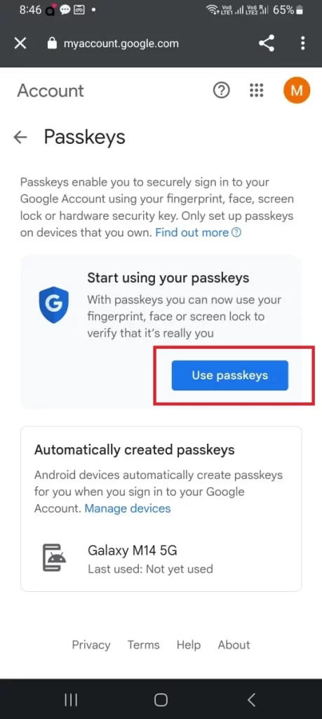 Set Passkey for Google on Android7