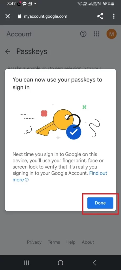Set Passkey for Google on Android8