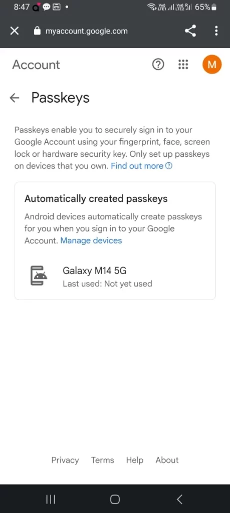 Set Passkey for Google on Android9