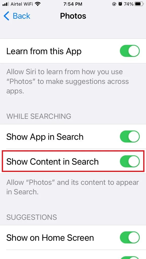 Exclude Photos from the Spotlight Search8