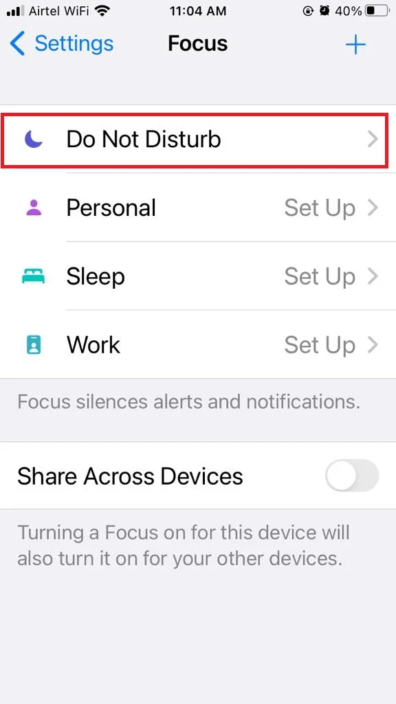 Disable DND (Focus) to Fix iPhone Sound Problems3