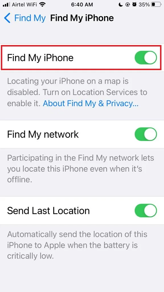 Turn Off Find My iPhone5