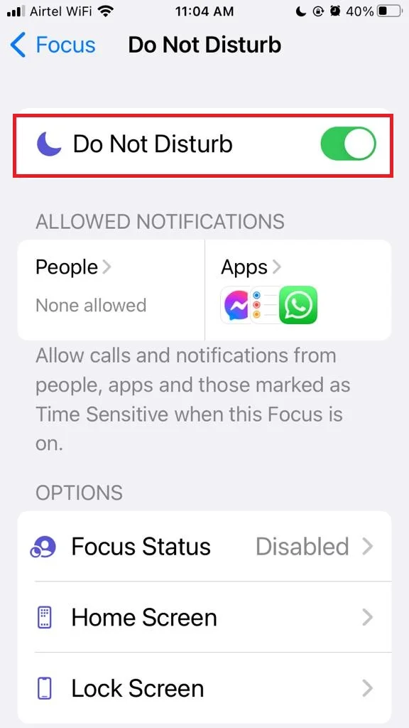 Disable DND (Focus) to Fix iPhone Sound Problems4
