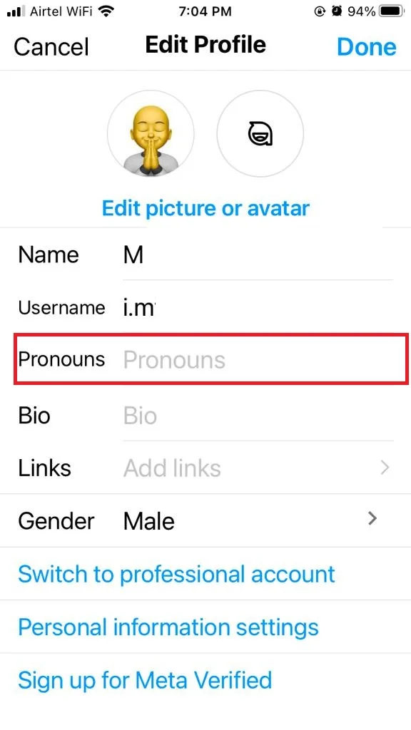 Set Pronouns to Instagram4