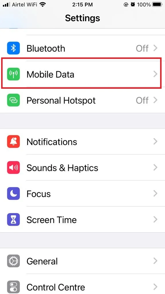Turn on Mobile Data and Roaming on iPhone for Phone1