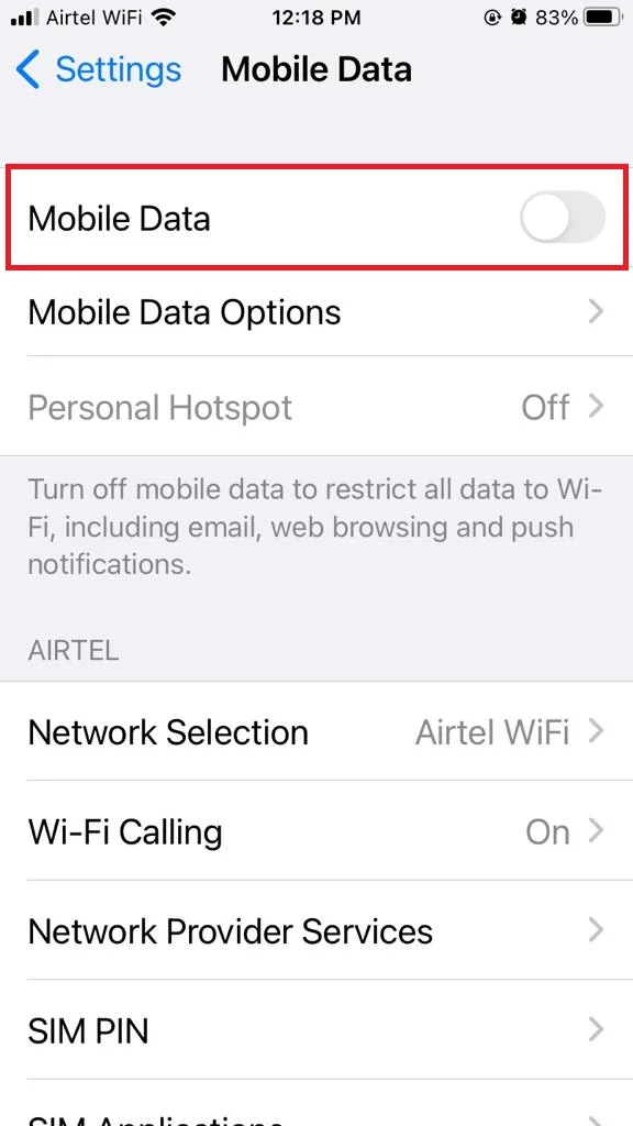 Turn on Mobile Data and Roaming on iPhone for Phone2