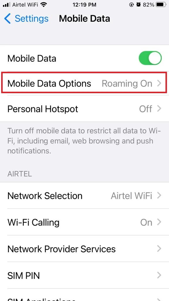 Turn on Mobile Data and Roaming on iPhone for Phone3
