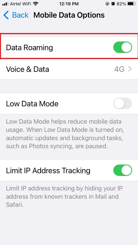 Turn on Mobile Data and Roaming on iPhone for Phone4