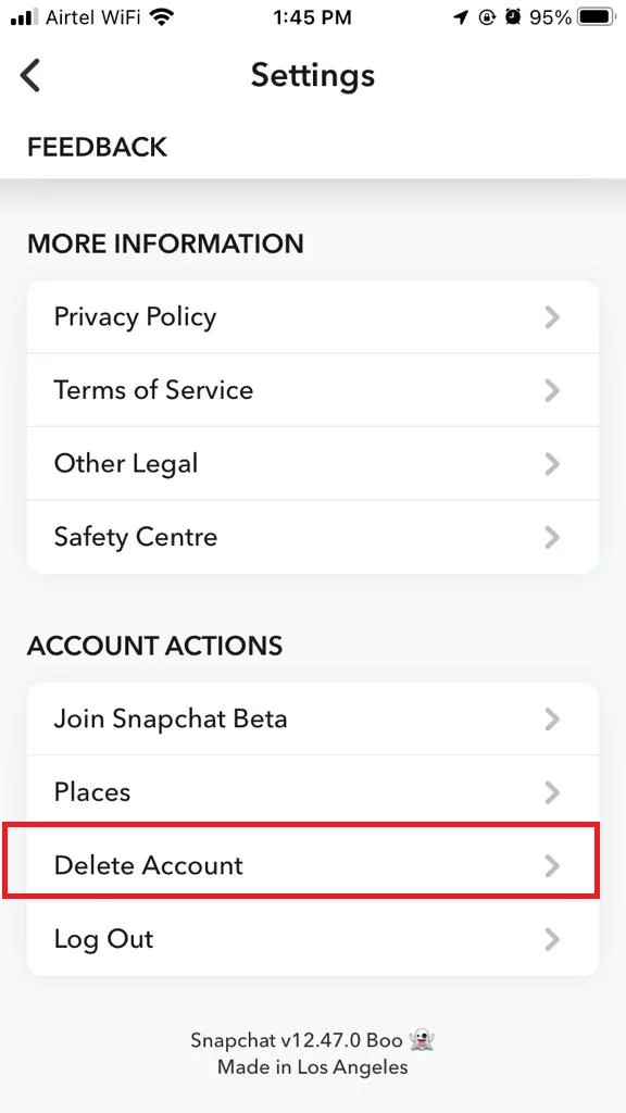 Delete a Snapchat Account4