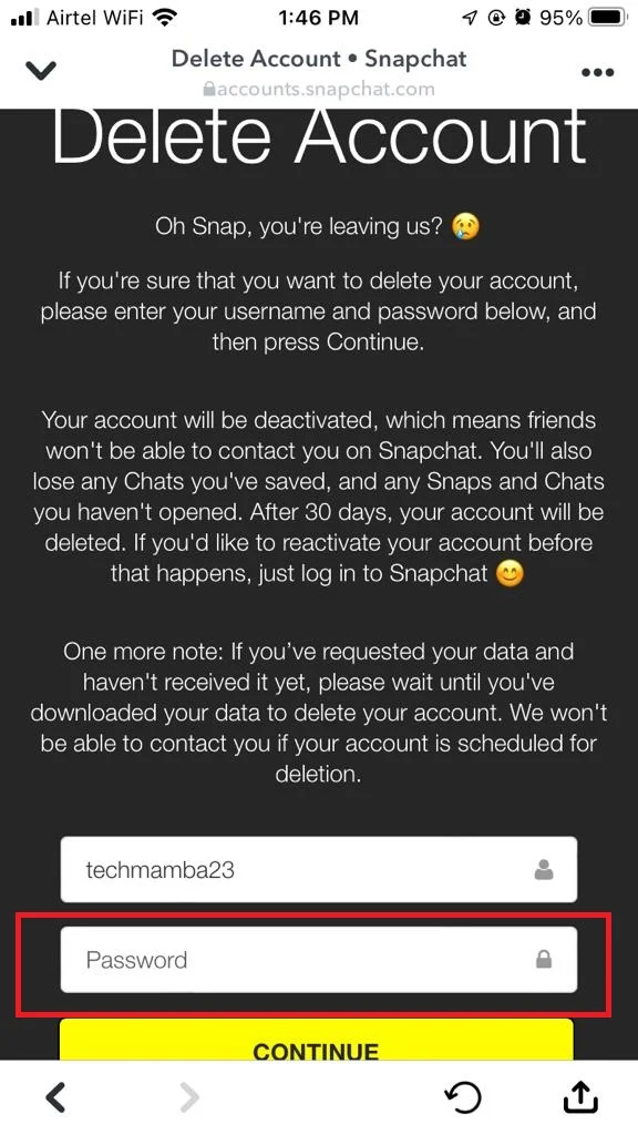 Delete a Snapchat Account8