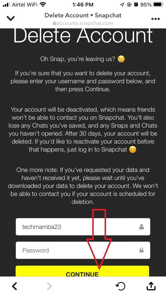 Delete a Snapchat Account9