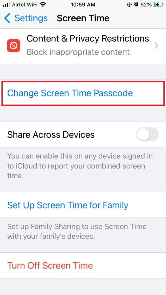 Change Screen Time passcode3