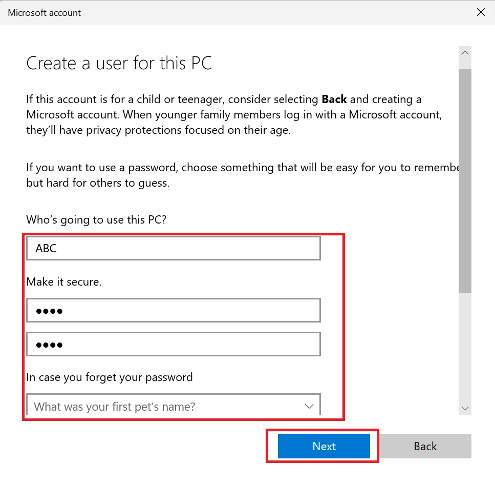 Create Local Account on the Windows7