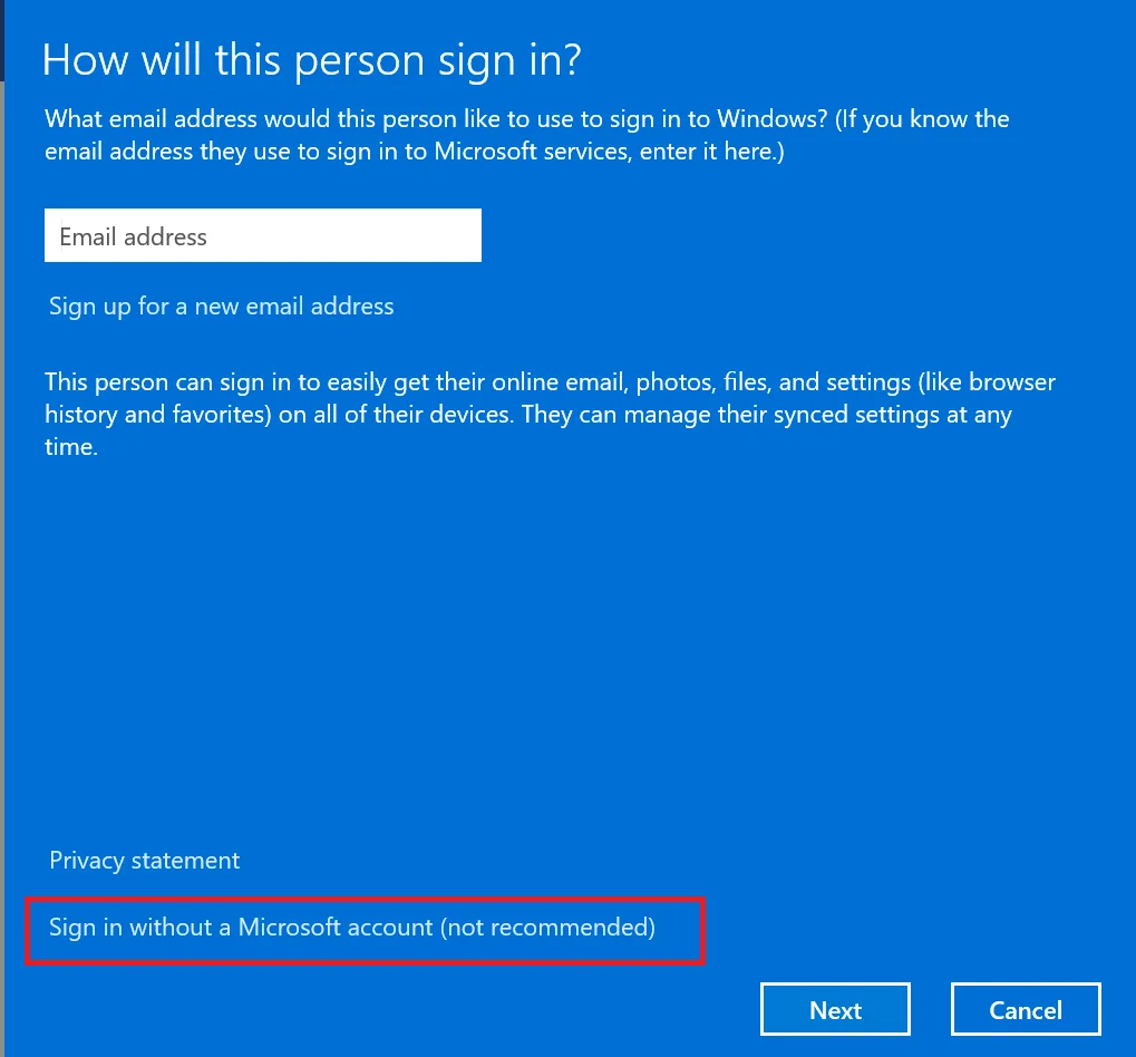 Create Local Account on the Windows10