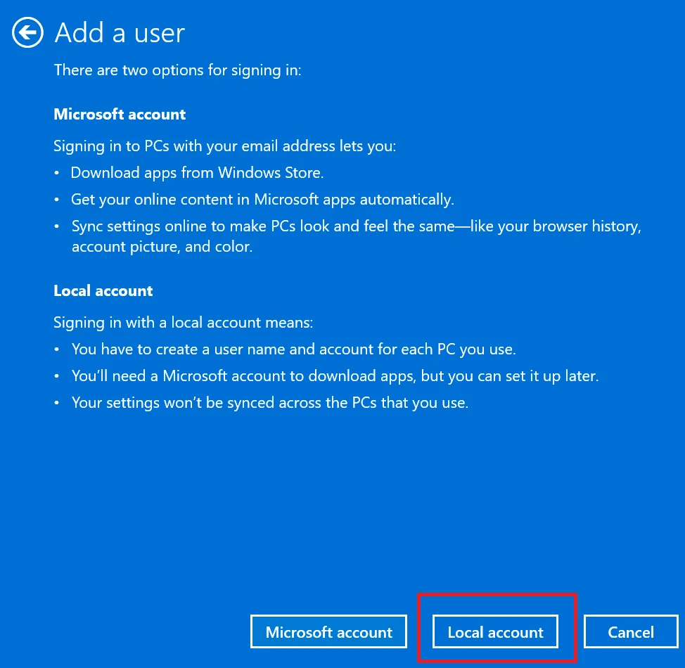 Create Local Account on the Windows11