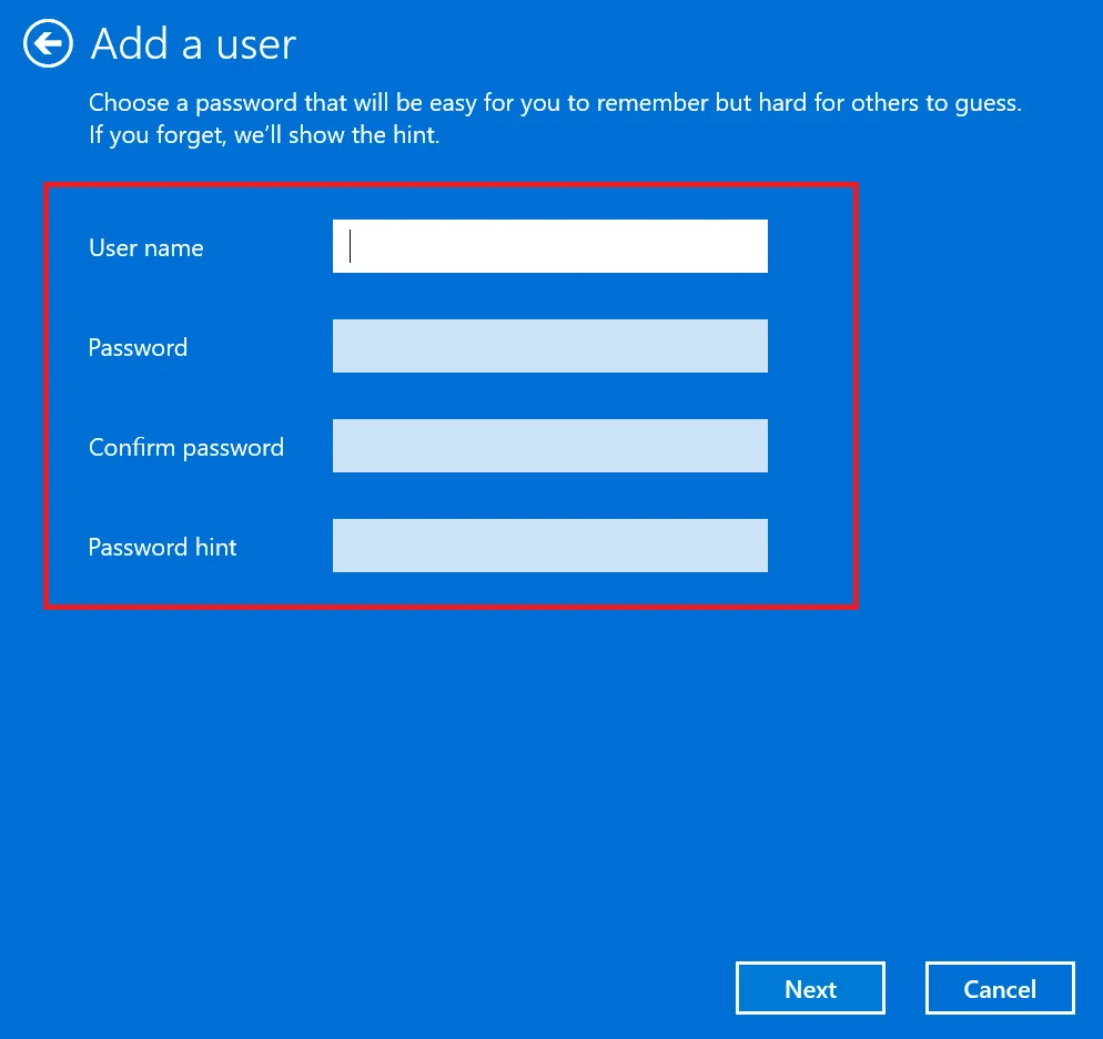 Create Local Account on the Windows12