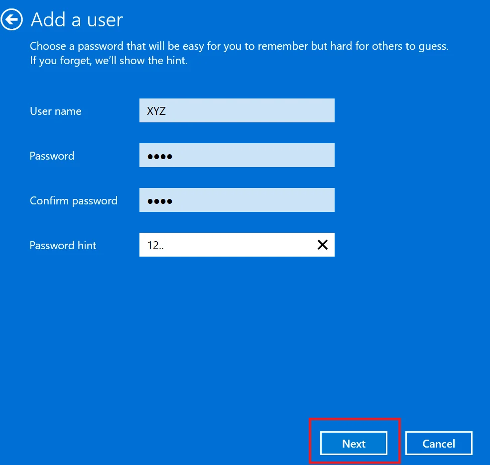 Create Local Account on the Windows13