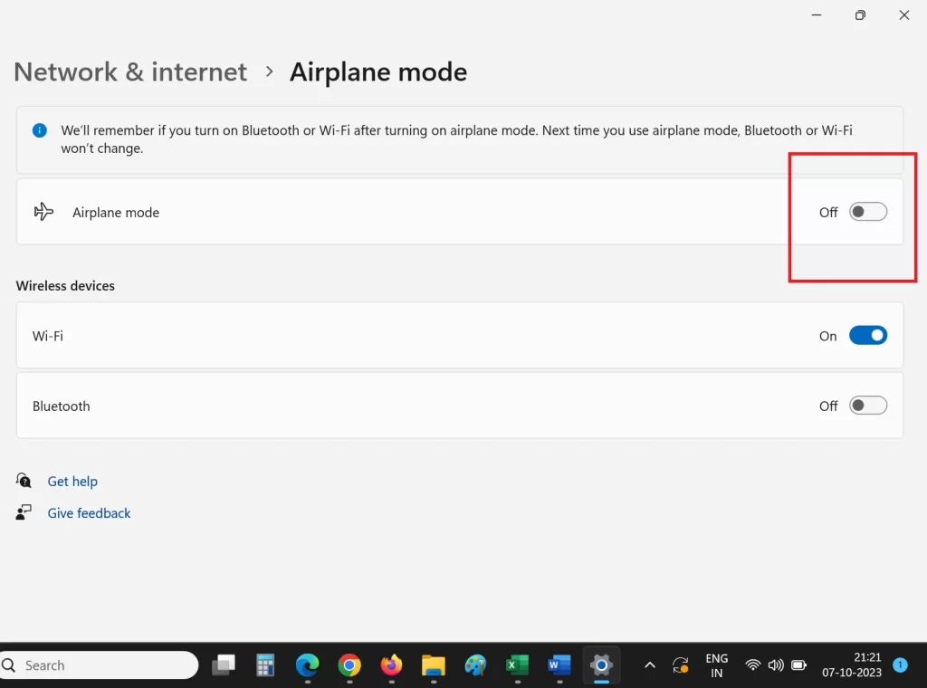 Enable or Disable Airplane Mode3