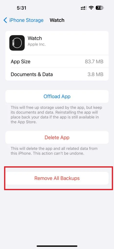 Remove Apple Watch Backup2
