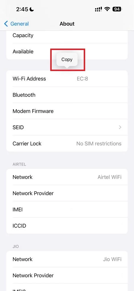 See the MAC Address of Your iPhone4