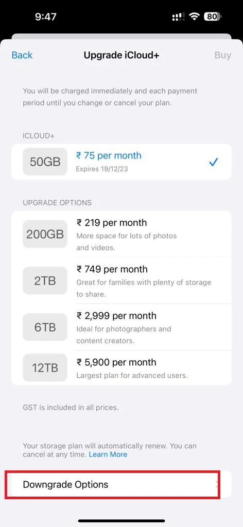 Downgrade the iCloud+ Plan5