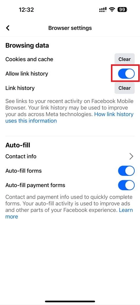 Disable Link History on Facebook7