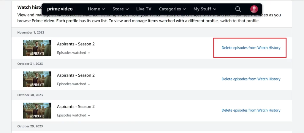 Delete Prime Video History4