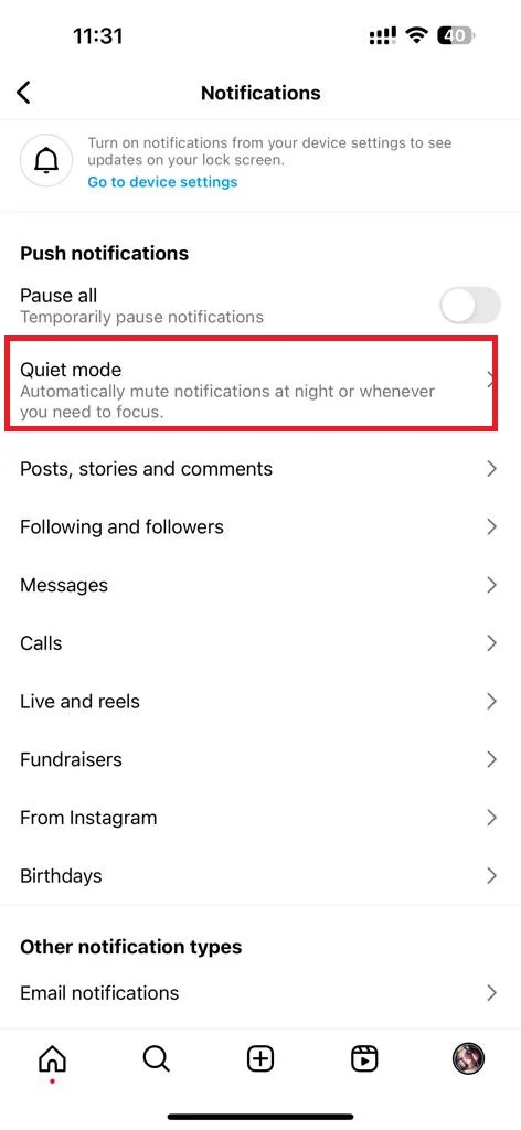 Enable Quiet Mode on the Instagram5