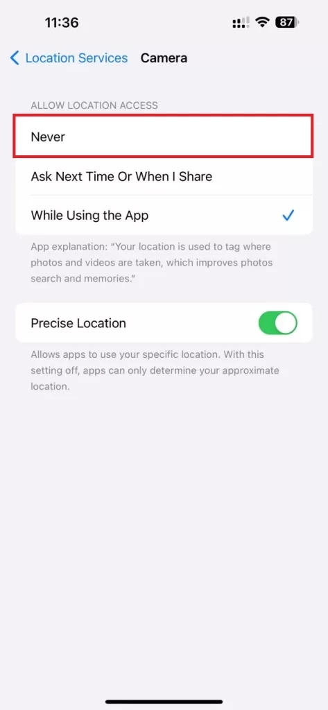 DisableLocationService Specific App2