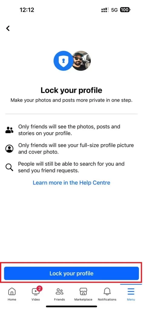 Lock Facebook Profile5