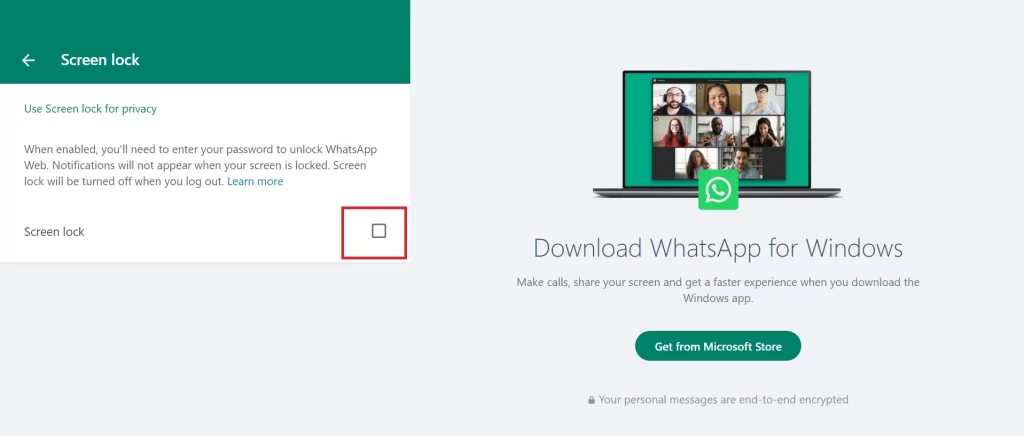 Lock the WhatsApp Web Screen5