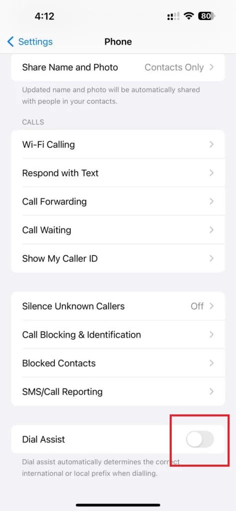 activate Dial Assist on the iPhone2